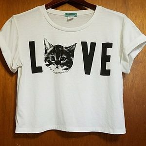 ***Cat love crop top t-shirt NWOT